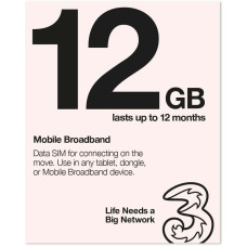 THREE 12GB PAY AS YOU GO DATA SIM CARD - UK/EU/USA