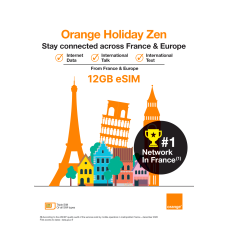 NEW PRODUCT - ORANGE HOLIDAY ZEN eSIM 12GB, 30 MIN. CALLS & 200 SMS FROM EUROPE TO WORLDWIDE + UNLIMITED CALLS & SMS IN EUROPE 