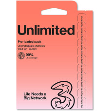 THREE PAYG VOICE & DATA SIM PACK - UNLIMITED DATA